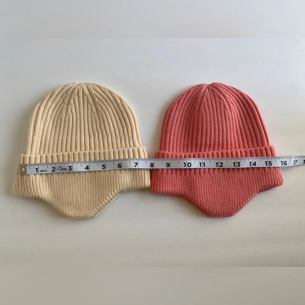 50% Wool 50% Acrylic Ear Covering/Warmer‎ Beanie Hats 2ct Beige & Peach